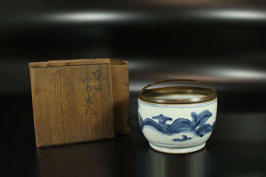 中国美術 古染付 山水舟紋 香炉 碗 明(YC233) | 京都の骨董品買取店 